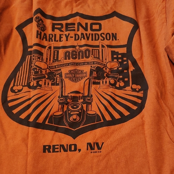 Harley-Davidson Orange Short Sleeve Tee with Motorcycle Graphic - Picture 2 of 2